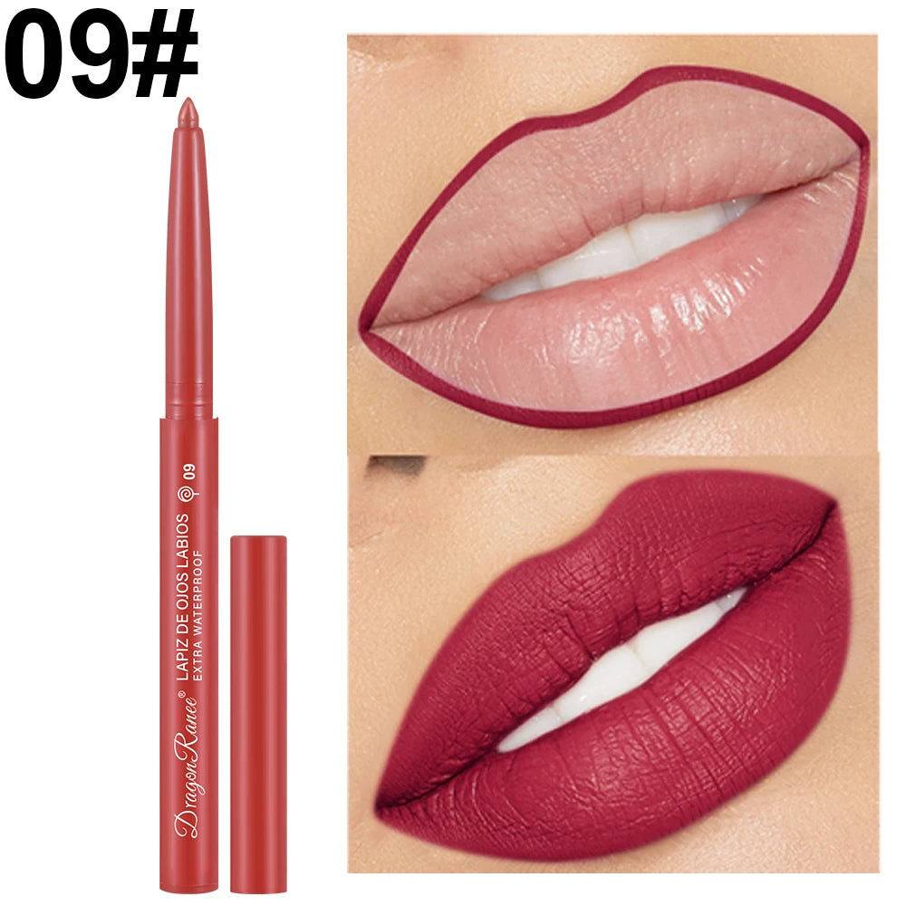 Lip Liner Lipstick Pen Waterproof Long-Lasting Contouring Lip Pencil Matte Finish Beginner Automatic Lip Liner Bean Paste Color Contouring Pen Automatic Rotating Lip Liner