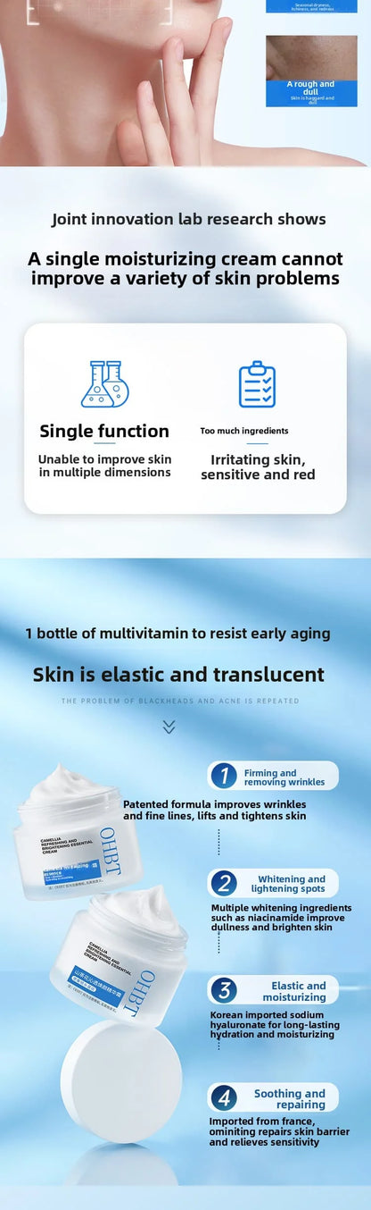 OHBT Camellia Face Cream, Plant Whitening Anti-wrinkle Moisturizing Facial Cream, Antioxidant Brightening Essence Cream 50g