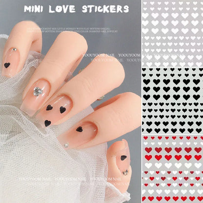 Nail Stickers 3D Love Heart Black White Love Valentine's Day Self-Adhesive Nail Art Decals for DIY Manicure Nail Decorations
