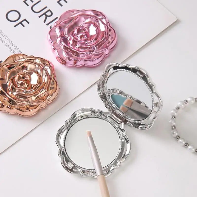 1PCS Portable Mini Mirror Retro Rose Flower Small Pocket Makeup Mirror Double Sided Hand Mirrors Compact Cosmetic Beauty Tool