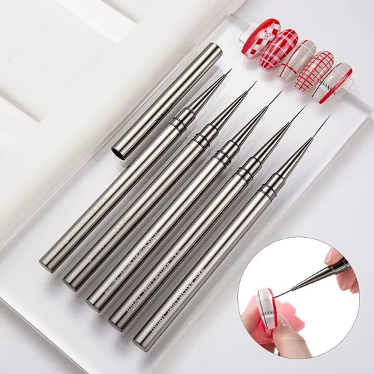 5PCS 6/9/12/15/18mm Nail Liner Brush Set Drawing Lines Stripe Painting Flower Pen Nail Art Manicure Metal Handle Brush Set
