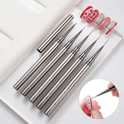 5PCS 6/9/12/15/18mm Nail Liner Brush Set Drawing Lines Stripe Painting Flower Pen Nail Art Manicure Metal Handle Brush Set