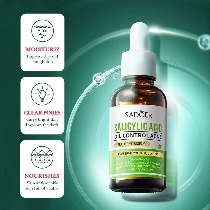 30ml SADOER Salicylic Acid Face Serum Oil Control Acne Firming Hydrating Facial Essence Beauty Skin Care