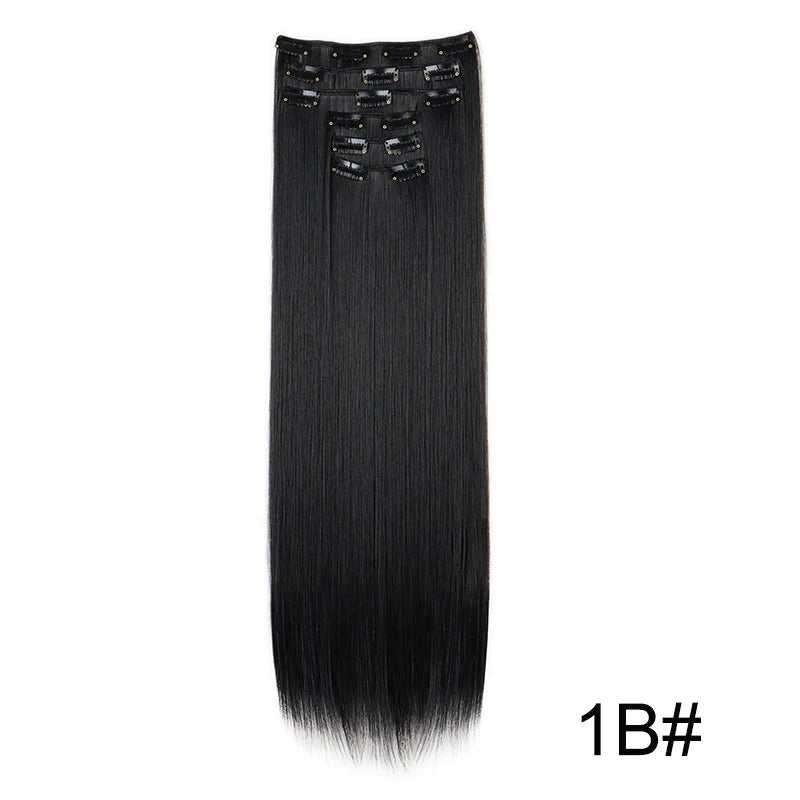 Synthetic 6pcs/set Long Straight Hair Extensions Ultra-Invisible Full Head Clip in Hair Extensions 24Inch for Women Daily Wear