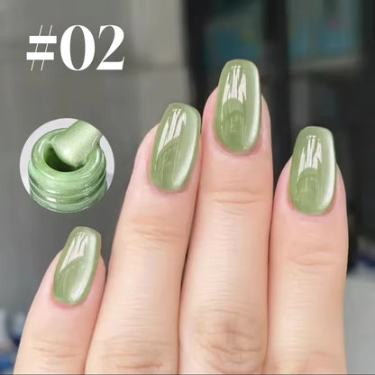 10ML 1-21PCS 2025 Autumn New Emerald Green Magnet Cat's Eye Gel Nail Polish Green Whitening Glass Bead Cat Eye Nail Polish