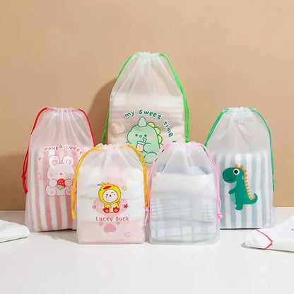 1pc Cute Cartoon Clear Drawstring Storage Bags Women Girls Transparent Bathroom Organizer Towel Brush Cosmetic Makeup Bags