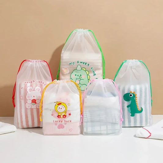 1pc Cute Cartoon Clear Drawstring Storage Bags Women Girls Transparent Bathroom Organizer Towel Brush Cosmetic Makeup Bags