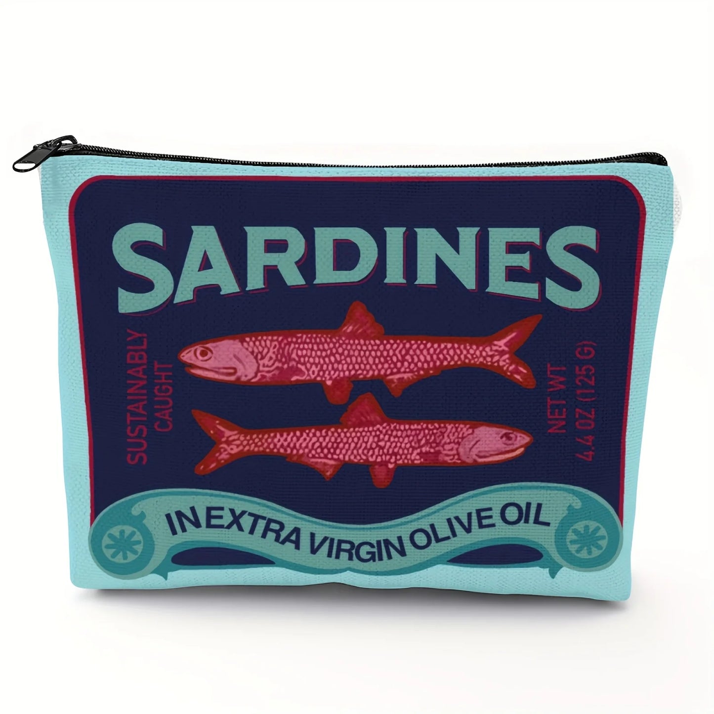 Lightweight & Durable Unisex Makeup Bag – Vintage Sardines Olive Oil Design