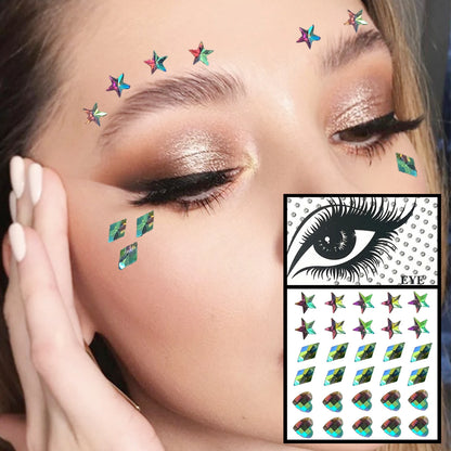 Red Heart Face Jewelry Temporary Tattoos Eye Forehead Diamonds Jewels Makeup Sticker Sparkle Water Drop Gems Nail Art Festival