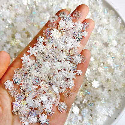 50Pcs White Snowflake Nail Charms Mix Colorful Gems Aurora Winter Snowflake Nail Rhinestones Flat Back  Xmas Manicure Supplies