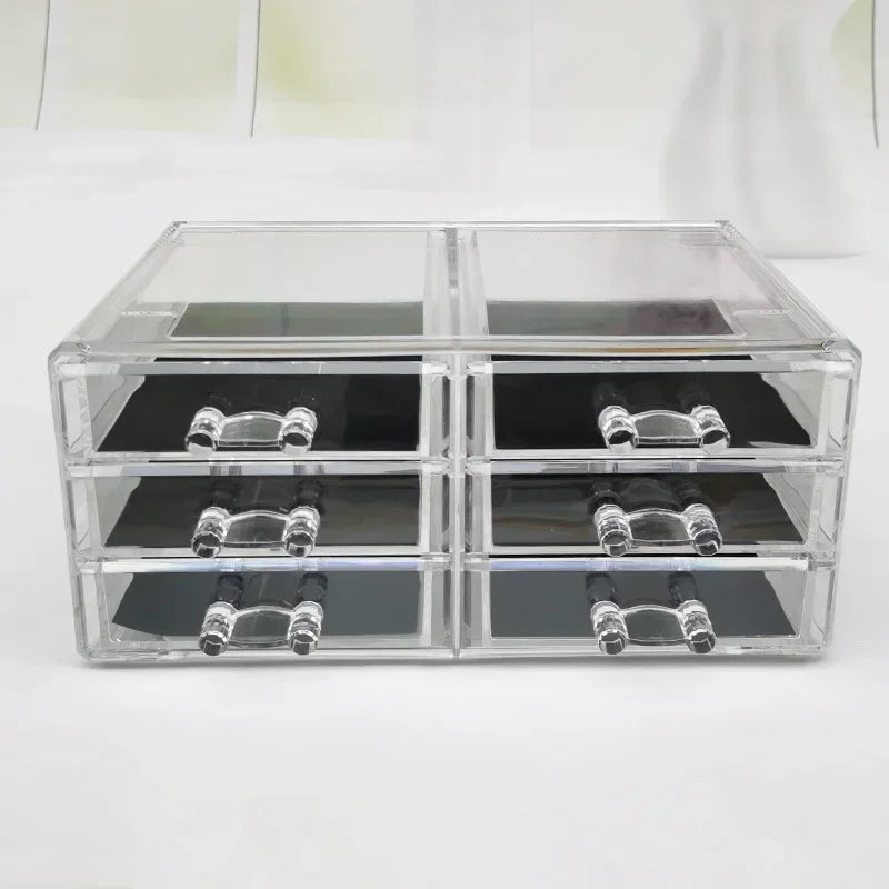 Table Transparent Plastic Makeup Organizer Multi-type Drawers Skincare Product Storage Box 3 Layers Case