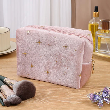 Trendy Large Capacity Corduroy Makeup Bag Travel Printed Toiletry Organizer Bag Makeup Brush Skincare Storage Bag for Women