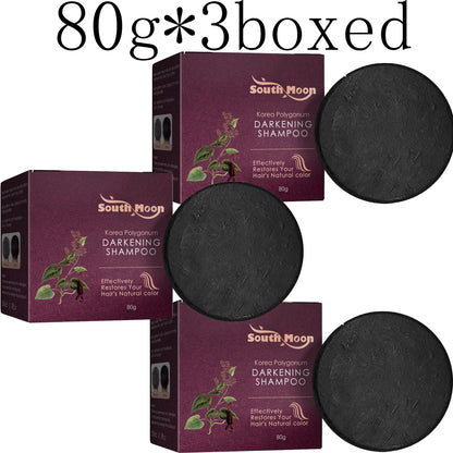 South Moon Polygonum Hair Darkening Shampoo Soap Repair Gray Color Cover To Black Anti Dandruff Oil Control Hair Roots Hair Care