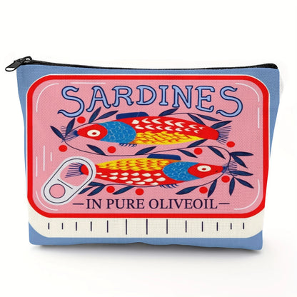 Lightweight & Durable Unisex Makeup Bag – Vintage Sardines Olive Oil Design