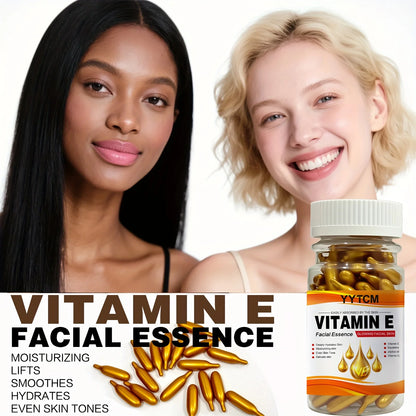 Vitamin E Deep Moisturizing Capsule Essence, Hydrates and Smoothes the Skin, Contains Plant-Based Squalane, Vitamin C, Deep Hydrating and Brightening Skin Essence (0.4g X 90 Capsules)/Bottle-1 Bottle