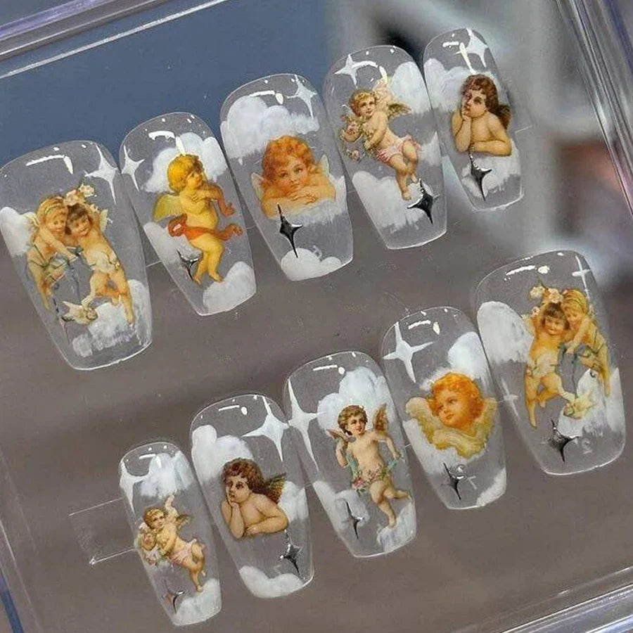 10Pcs Angel Nail Foil Stickers Starry Sky & Flower Nail Art Decals Sliders Wraps for DIY Nail Decoration
