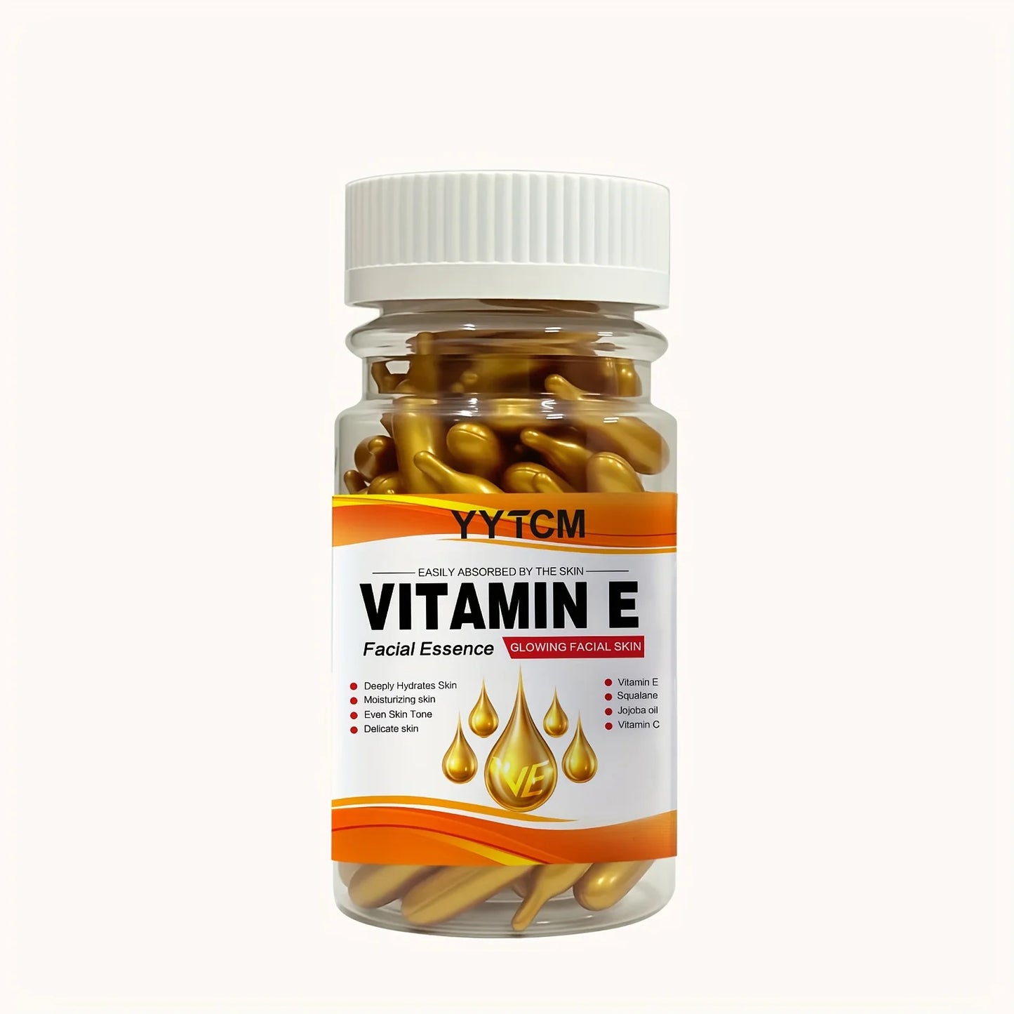 Vitamin E Deep Moisturizing Capsule Essence, Hydrates and Smoothes the Skin, Contains Plant-Based Squalane, Vitamin C, Deep Hydrating and Brightening Skin Essence (0.4g X 90 Capsules)/Bottle-1 Bottle