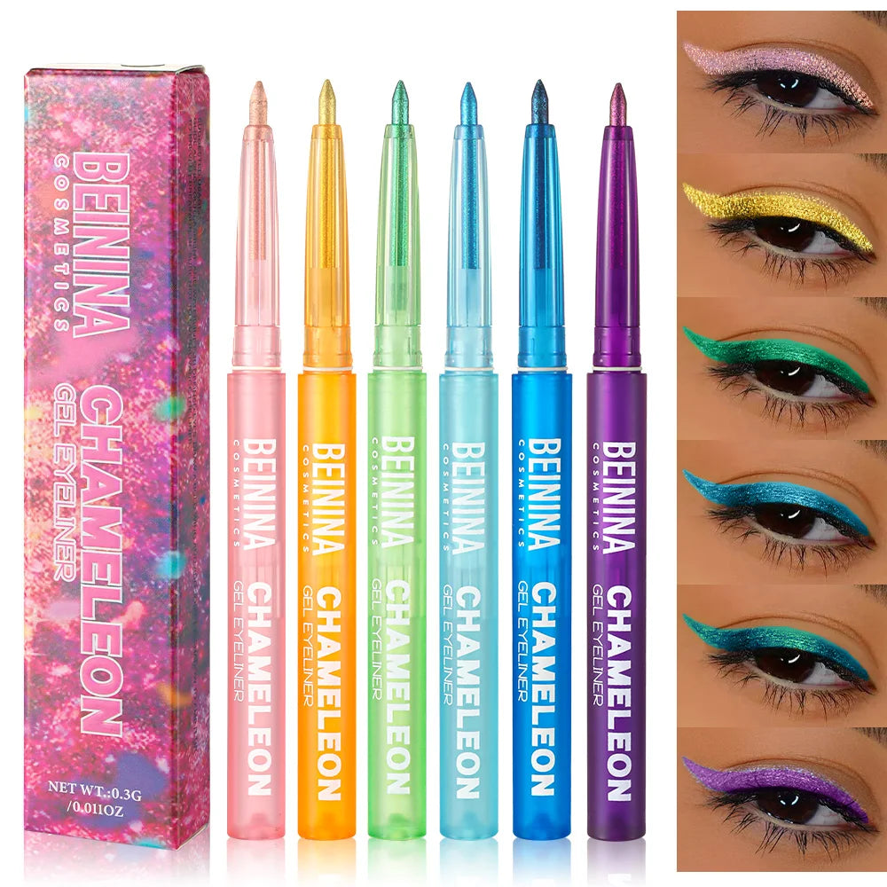 6 Colors Chameleons Eyeliner Pearl Metallic Gloss Shiny Eyeshadow Glitter Liner Multi Chrome Color Aurora Chaning Eye Makeup