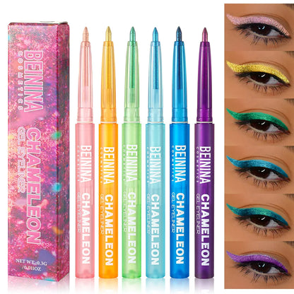 6 Colors Chameleons Eyeliner Pearl Metallic Gloss Shiny Eyeshadow Glitter Liner Multi Chrome Color Aurora Chaning Eye Makeup