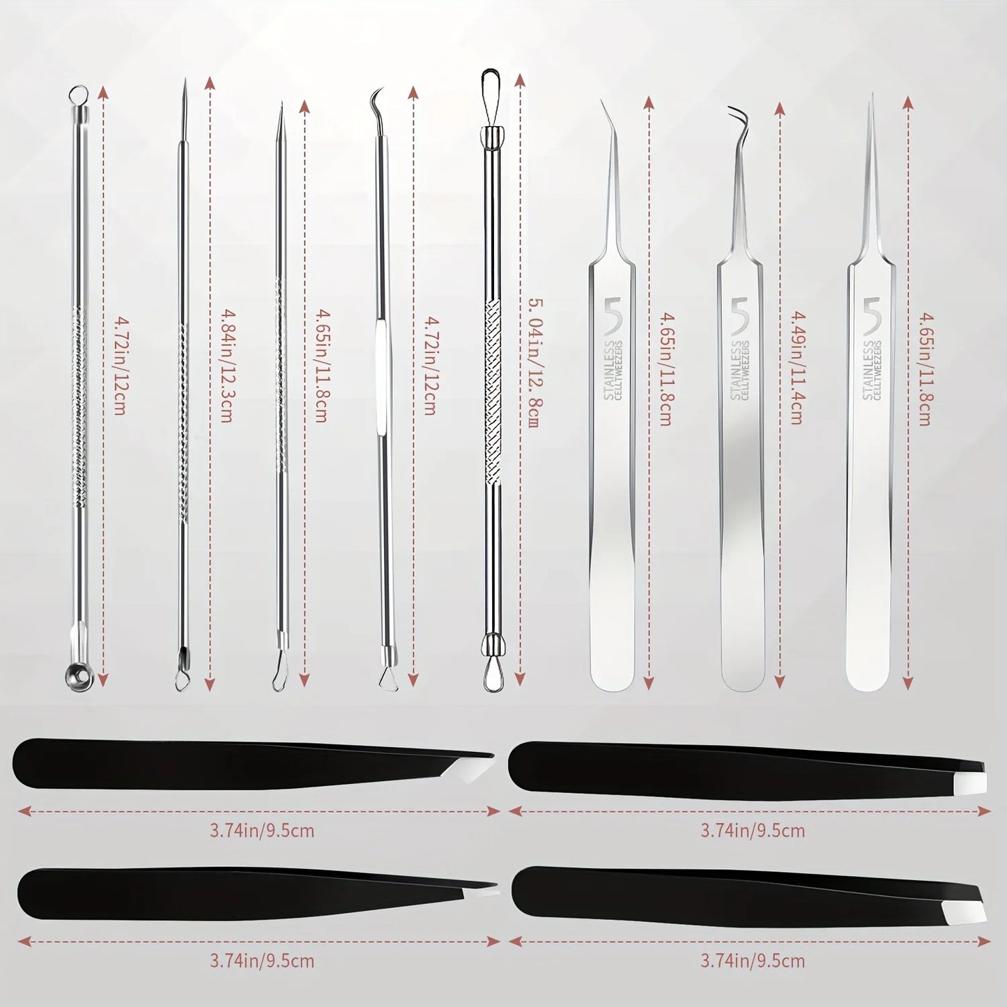 12pcs Blackhead Tools,Pimple Popper Tool Kit, Quick and Easy of and Blackheads,Precise Eyebrow Tweezers for Facial Hair women