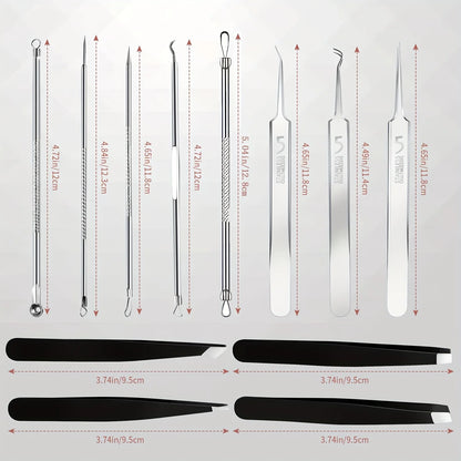 12pcs Blackhead Tools,Pimple Popper Tool Kit, Quick and Easy of and Blackheads,Precise Eyebrow Tweezers for Facial Hair women