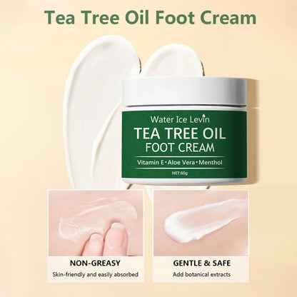 Water Ice Levin Tea Tree Oil Foot Cream – Vitamin E Aloe Vera Menthol Soothes Hydrates Feet Non-Greasy Fast Absorption 60g Net