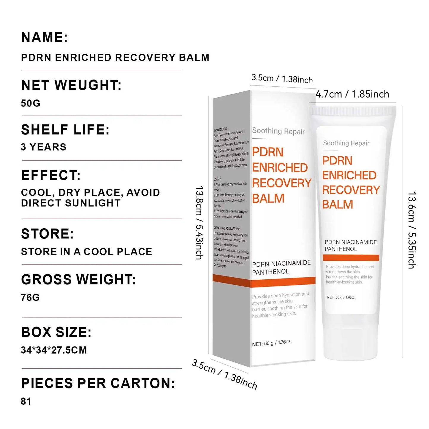Soothing Repair PDRN Enriched Recovery Balm with Niacinamide & Panthenol, Deep Hydration & Skin Barrier Repair, 50g Face Balm fo