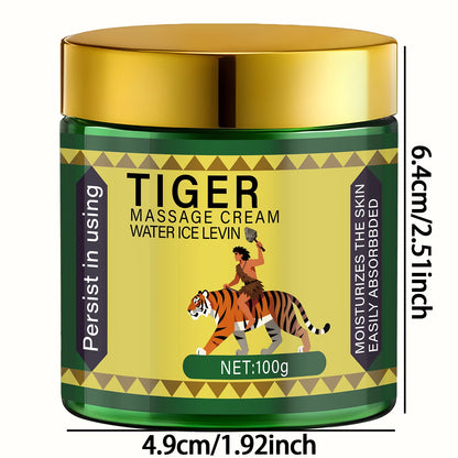 Tiger Massage Cream Moisturizes the Skin; Easily Absorbed. Persistent Soothing; Deeply Nourishing. Water Ice Levin. Net 100g.