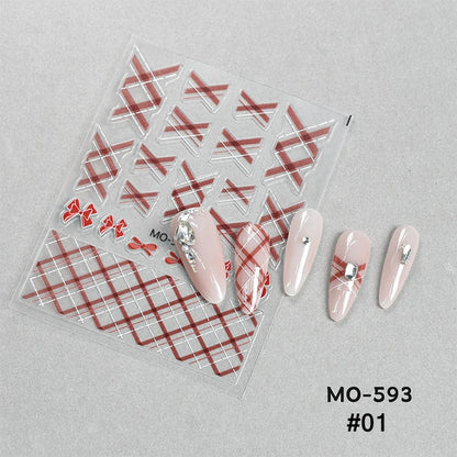 1pc Retro White Lace Bowknot Rose 5D Embossed Reliefs Heart Self Adhesive Nail Art Stickers Vintage Grid Pattern Manicure Decals