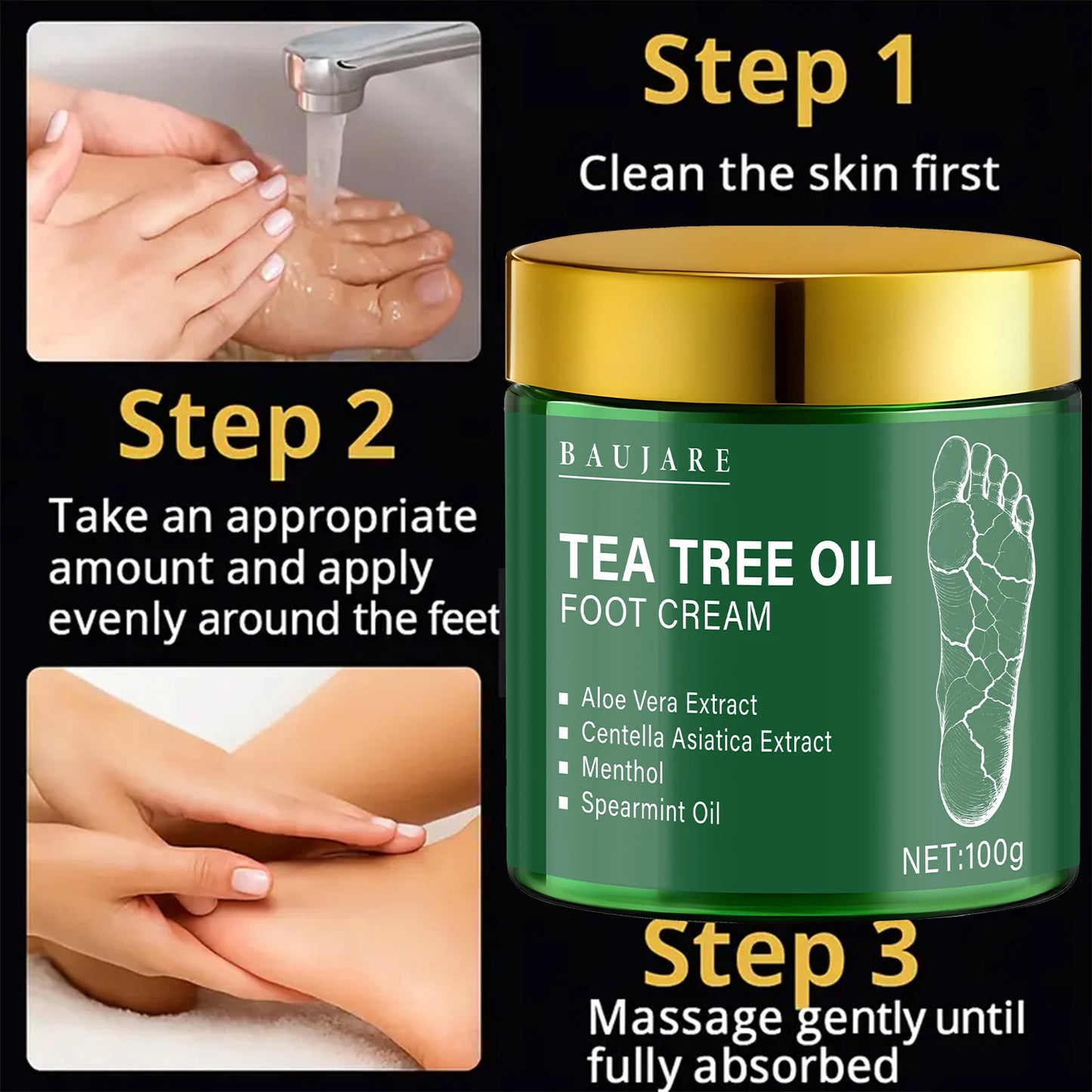 Tea Tree Oil Foot Cream with Aloe & Menthol - Moisturizes & Softens Skin with Hyaluronic Acid & Retinol