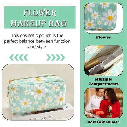 Trendy Large Capacity Corduroy Makeup Bag Travel Printed Toiletry Organizer Bag Makeup Brush Skincare Storage Bag for Women