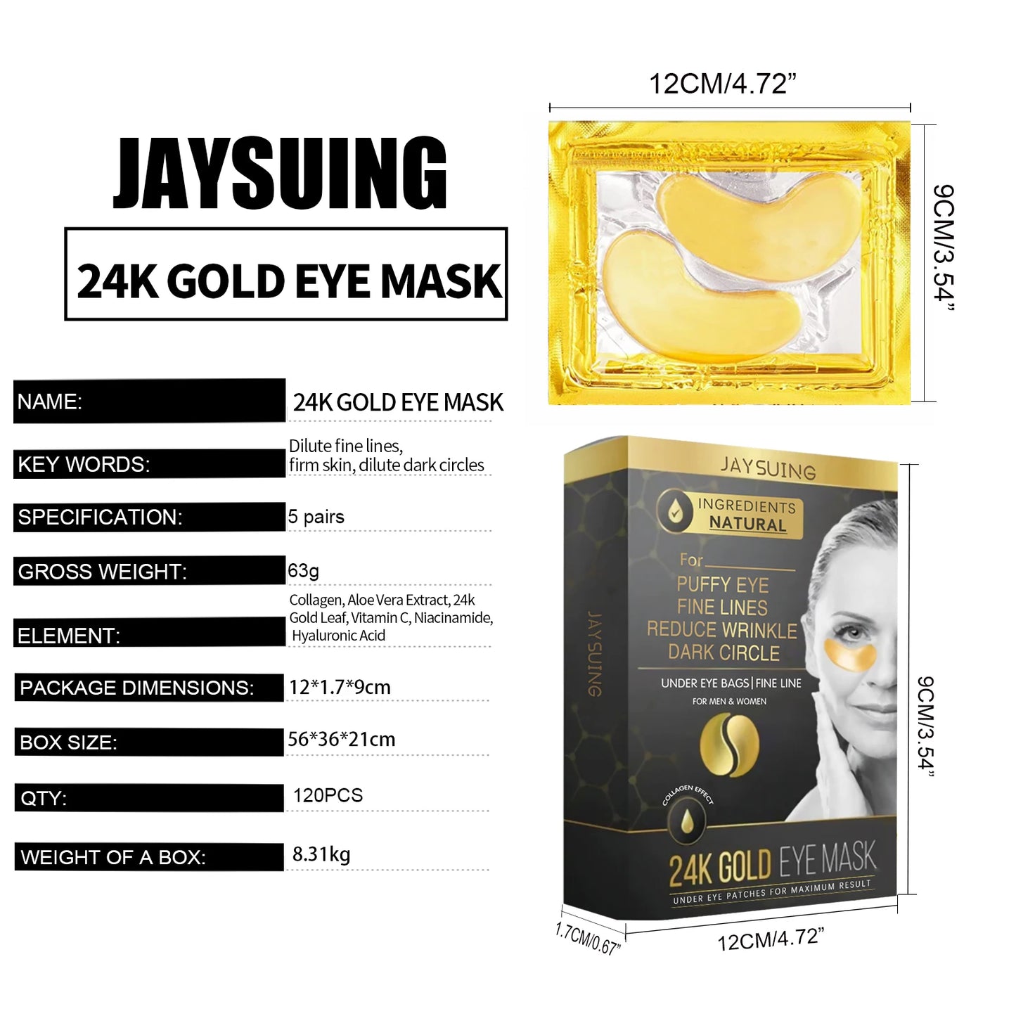 24k Gold Collagen Eye Patches Reduce Fine Lines Eliminate Puffiness And Dark Circles Tighten And Firm The Delicate Eye Area