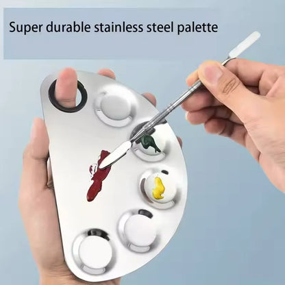 Stainless Steel Makeup Mixing Palette with Foundatio Spatula for Watercolor Paints Eye Shadow Sticks Makeup Cosmetic Beauty Tool