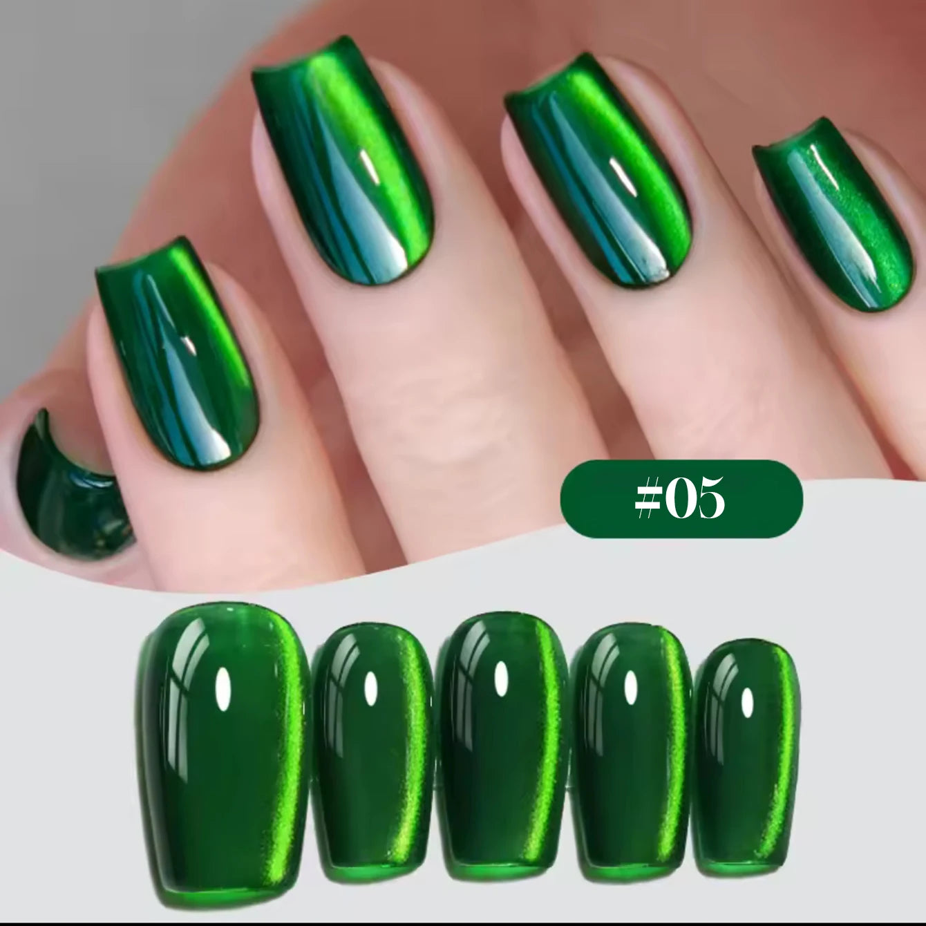 10ML 1-21PCS 2025 Autumn New Emerald Green Magnet Cat's Eye Gel Nail Polish Green Whitening Glass Bead Cat Eye Nail Polish