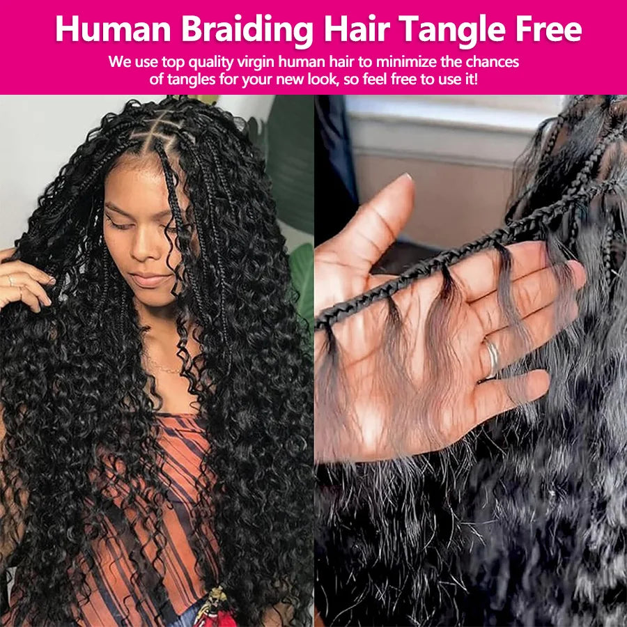 Boho Braids Human Hair Deep Wave Human Hair Braiding Hair 16-26 Inch Bulk Human Hair Bundles 50g/100g Culry Crochet Human Hair