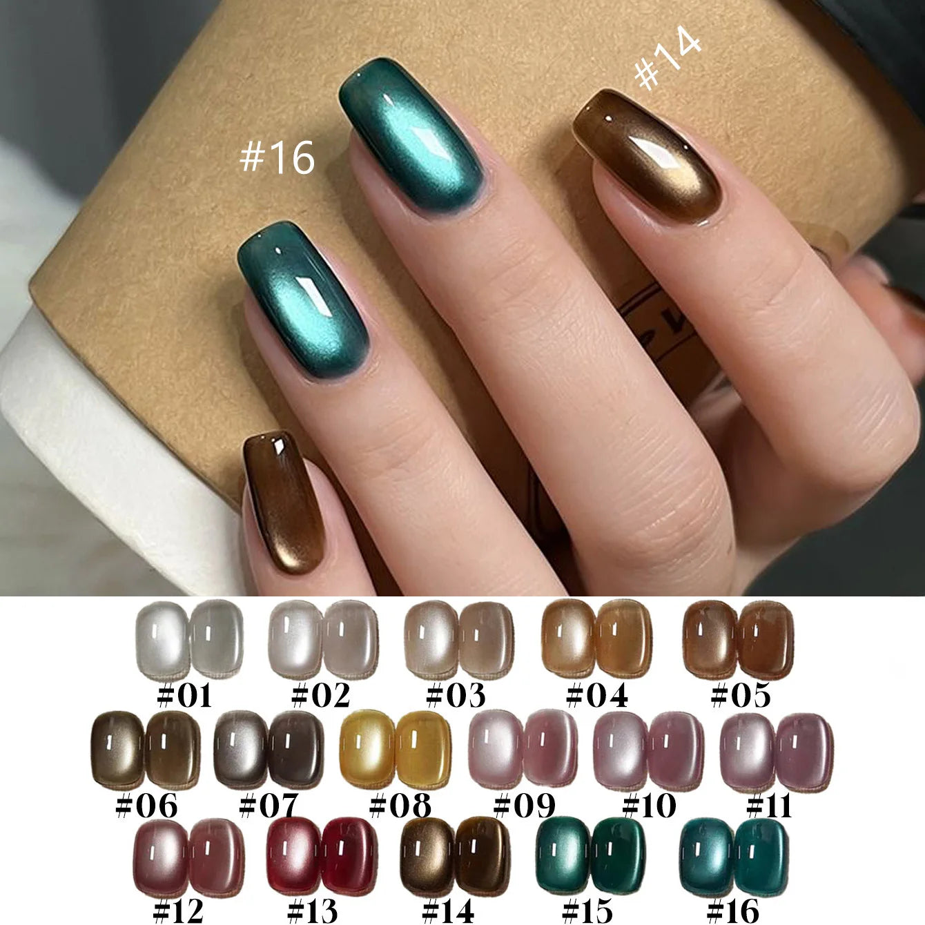 10ML 1-21PCS 2025 Autumn New Emerald Green Magnet Cat's Eye Gel Nail Polish Green Whitening Glass Bead Cat Eye Nail Polish