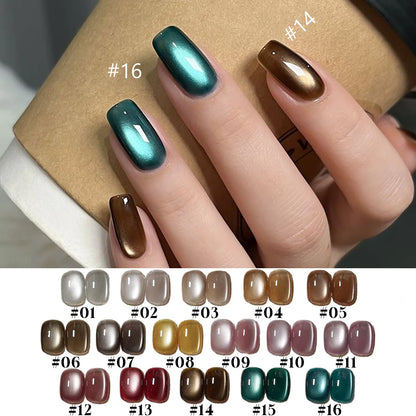 10ML 1-21PCS 2025 Autumn New Emerald Green Magnet Cat's Eye Gel Nail Polish Green Whitening Glass Bead Cat Eye Nail Polish