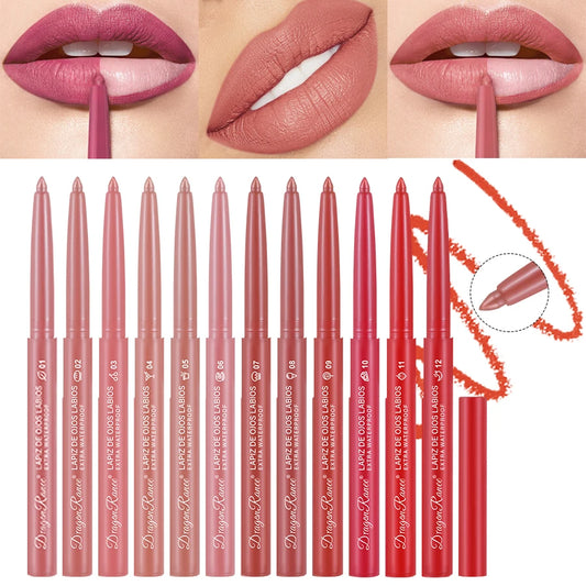 Lip Liner Lipstick Pen Waterproof Long-Lasting Contouring Lip Pencil Matte Finish Beginner Automatic Lip Liner Bean Paste Color Contouring Pen Automatic Rotating Lip Liner