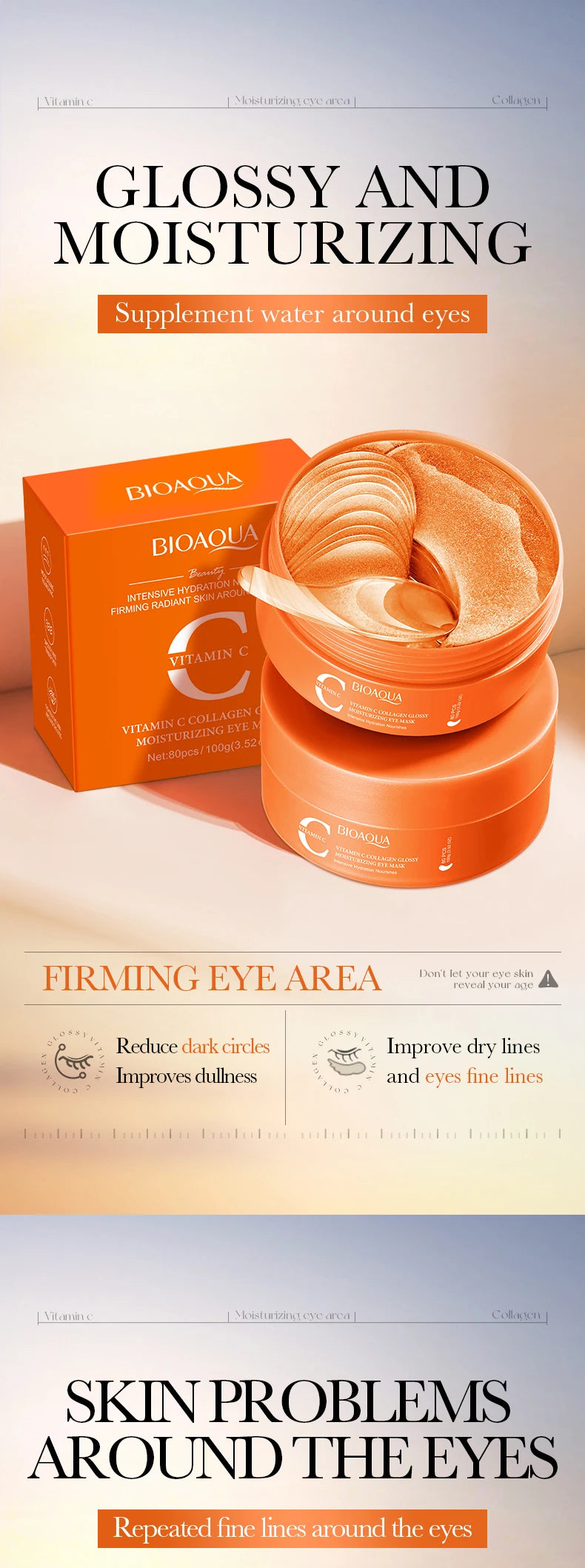 80pcs BIOAQUA Crystal Collagen Eye Mask Anti Dark Circles Anti-Wrinkles Moisturizing Whitening Anti-Aging Retinol Eye Patches