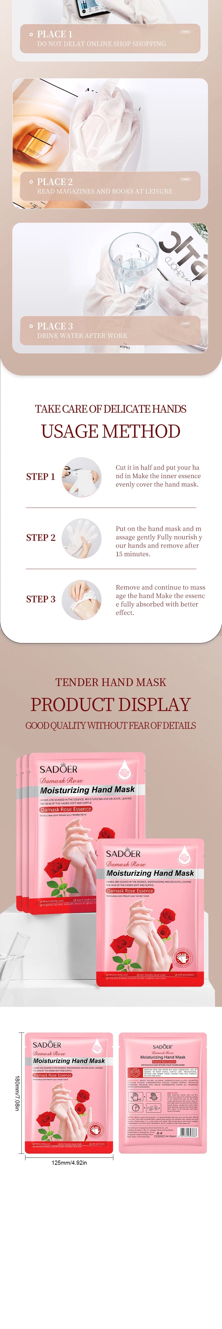 SADOER Rose Moisturizing Hand Mask Whitening Nourishing Anti-aging Hydrating Hand Exfoliating Gloves Hands Skin Care Products