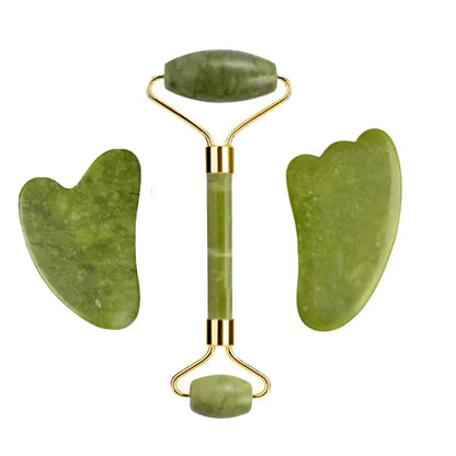 Natural Xiuyan Jade Facial Mask Gouache Scraper Roller Massager Jade Stone Guasha Cold Therapy Anti Aging Jade Mask Beauty Tool