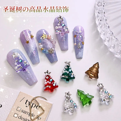 10PCS 3D Transparent Christmas Tree Nail Art Rhinestone Charms Gems Accessories For Winter Nail Decoration Design Supplies Parts