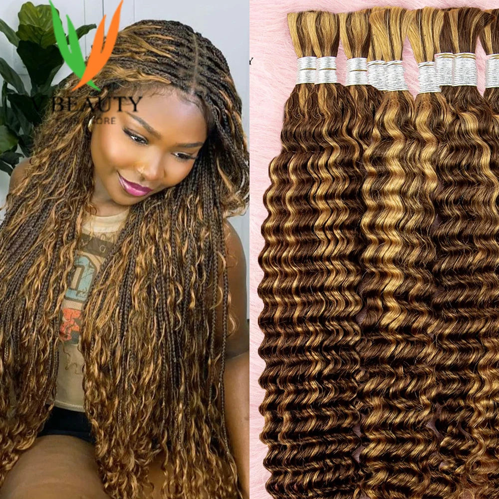 Bulk Human Hair for Braiding 22 24Inch Deep Wave Bulk Human Hair for Boho Braids No Weft 100% Curly Human Hair Bulk Crochet