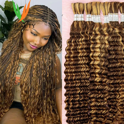 Bulk Human Hair for Braiding 22 24Inch Deep Wave Bulk Human Hair for Boho Braids No Weft 100% Curly Human Hair Bulk Crochet