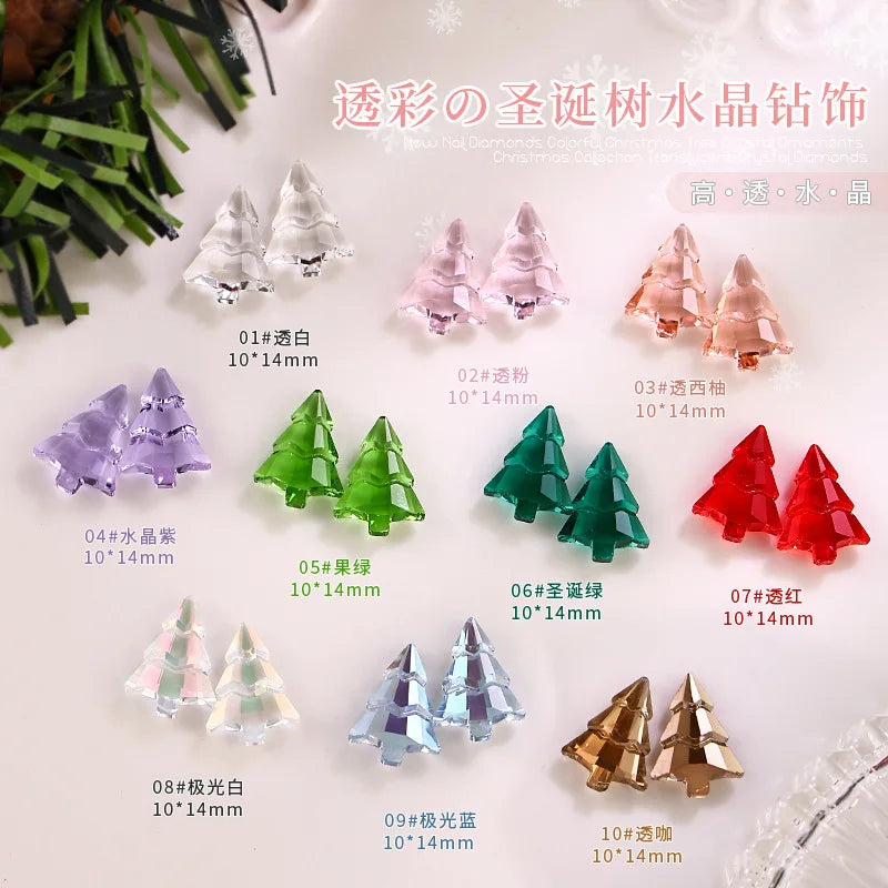 10PCS 3D Transparent Christmas Tree Nail Art Rhinestone Charms Gems Accessories For Winter Nail Decoration Design Supplies Parts
