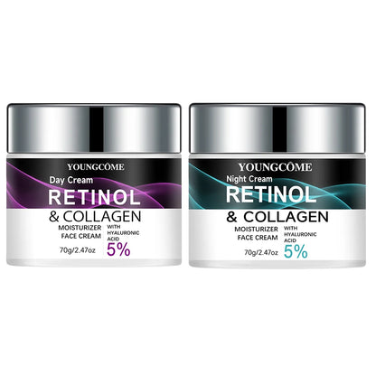 Retinol & Collagen Day Night Moisturizer with Hyaluronic Acid - Hydrating Face Cream for Tender Skin | All Skin Types Organic Fo