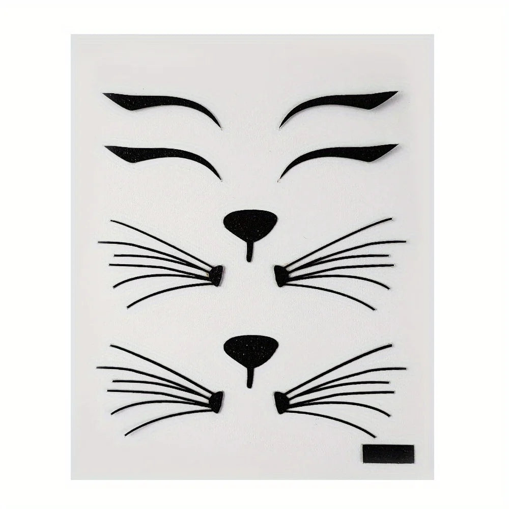 [Black/Pink Cat Stickers] Animal Face Makeup for Halloween Facial Decoration, Party Decorations, Carnival/Mardi Gras/Masquerade.