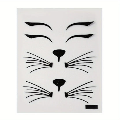 [Black/Pink Cat Stickers] Animal Face Makeup for Halloween Facial Decoration, Party Decorations, Carnival/Mardi Gras/Masquerade.