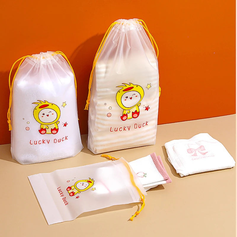 1pc Cute Cartoon Clear Drawstring Storage Bags Women Girls Transparent Bathroom Organizer Towel Brush Cosmetic Makeup Bags