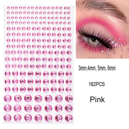 132/162/216/900pcs Coorful Diamonds Tattoos Stickers 3/4/5/6mm Face Rhinestones Tattoo for Party Body/Eye Makeup Gem Accessories